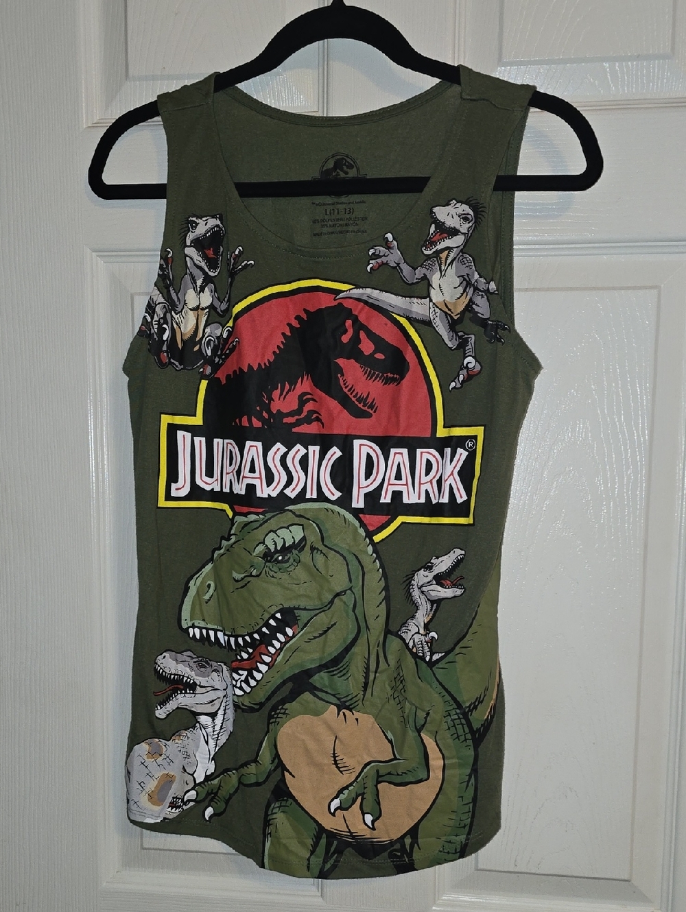 Jurassic Park Olive Green Graphic Tank Top